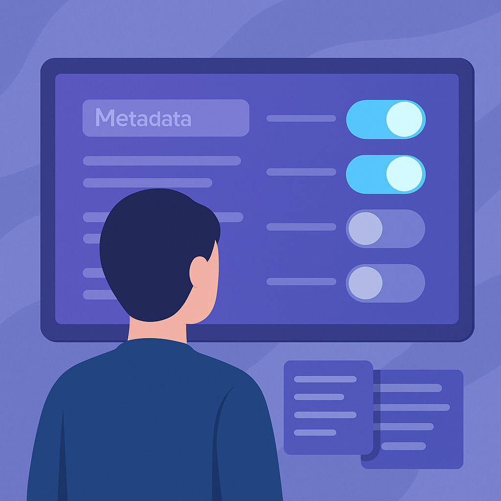 Usuario gestionando qué metadatos conservar o eliminar en una interfaz digital.
